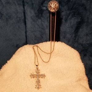 Stunning Gold and Rhinestone Cross Necklace